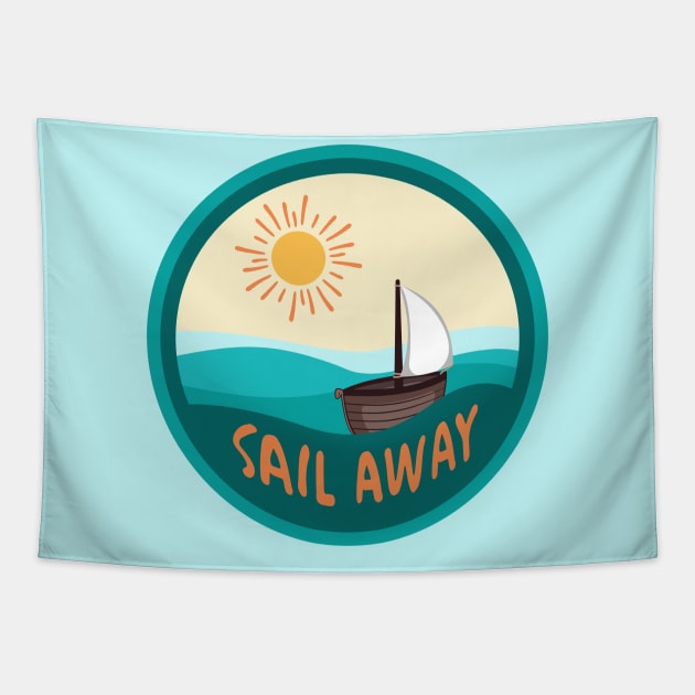 Sail Away Ship in the Ocean Tapestry by Scrabbly Doodles