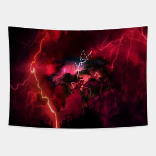 Red Lightning Stormy Electric Sky Tapestry