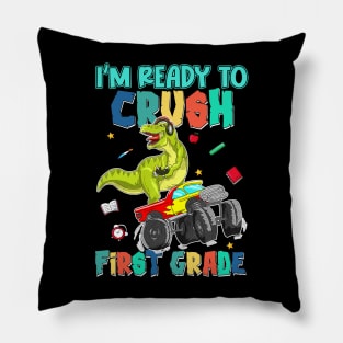 Kids I'm Ready To Crush First Grade Monster Truck Dinosaur Boys Pillow