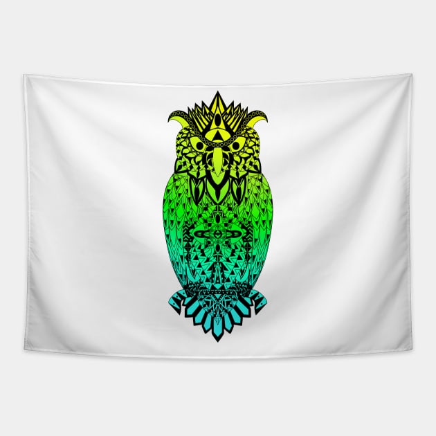 the magical owl in mandala in line art wallpaper art Tapestry by jorge_lebeau