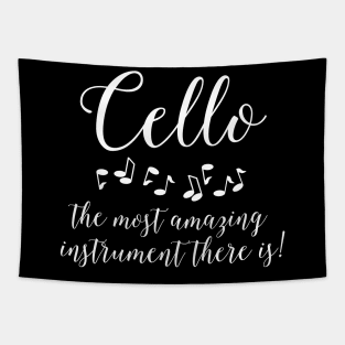 Amazing Cello White Text Tapestry