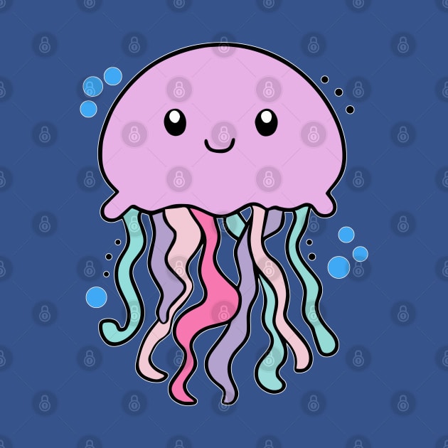 Happy smiling baby jellyfish with bubbles. Kawaii cartoon by SPJE Illustration Photography