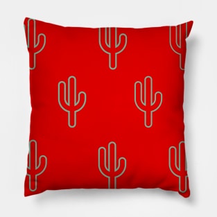 Green Cactus Outline and Red Background Pillow