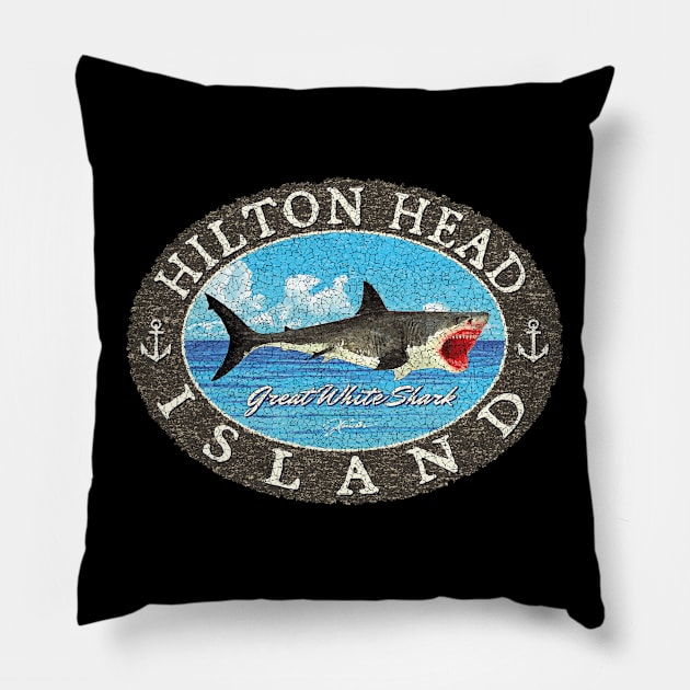 Hilton Head Island, South Carolina, Great White Shark Pillow by jcombs