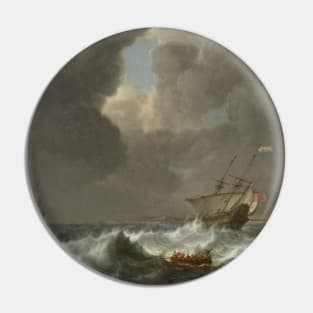 Dutch Merchantmen in Rough Seas off a Rocky Coast by Simon de Vlieger Pin