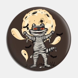 Mummy Cat and Ghosts Pin