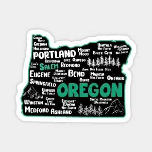 Cute map of Salem Oregon, Portland, Eugene, Springfield, Bend, Ontario, Medford Magnet