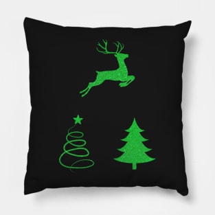 Bright Green Faux Glitter Christmas Trees and Reindeer Pack Pillow