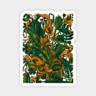 Green plant pattern retro style Magnet