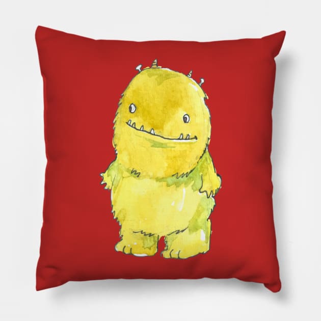 Yellow Watercolor Monster Pillow by Mako Design 