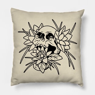 Human Skull, gothic art style human skull Pillow