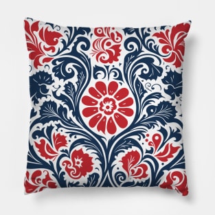 Blue and Red Scandinavian Folk Art Design Pillow