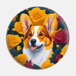 Dogs, corgi and flowers, dog, seamless print, style vector (yellow version 2 corgi) Pin