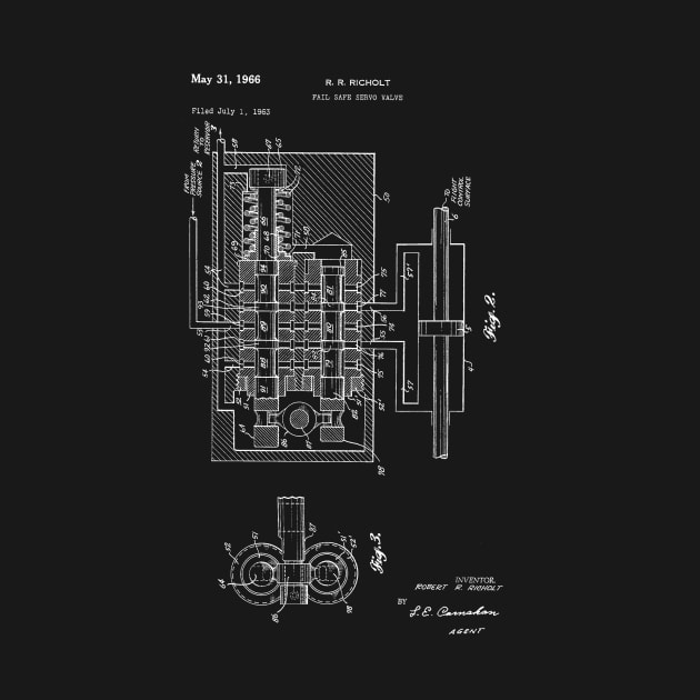 Fail Safe Servo Valve Vintage Patent Hand Drawing by TheYoungDesigns