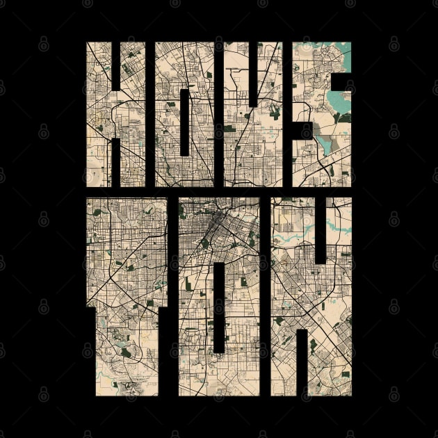 Houston City Map of Texas, USA - Vintage by deMAP Studio