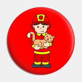 Fireman Boy Rescues Cat Pin