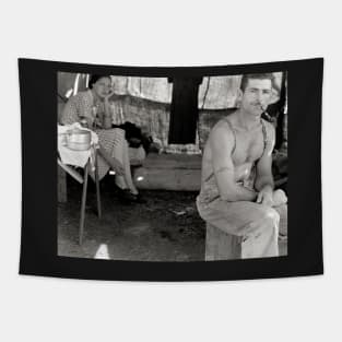 Young Farm Couple, 1939. Vintage Photo Tapestry