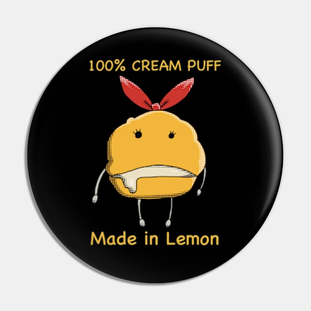 Mashle Anime 100% Made in Lemon Irvine Cream Puff Plush given to Mash Burnedead in episode 8 in Pop Art Style Yellow Text Pin by Animangapoi