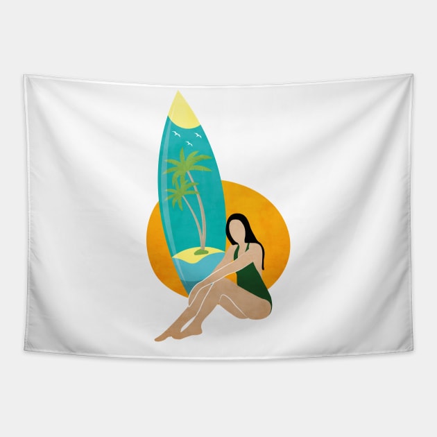 Girl and her surfboard Tapestry by grafart