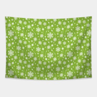 Bright Lime Green and Winter White Snowflakes Pattern Tapestry