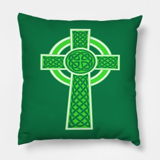 St Patrick's Day Celtic Cross Green and White Pillow