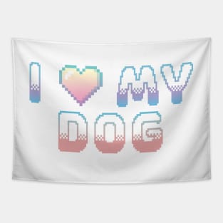 I Heart My Dog Classic Video Game Graphic Rainbow Pastel Gradient Tapestry