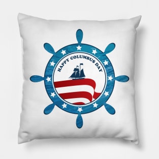 Columbus Ship steering wheel - Happy Columbus Day Pillow