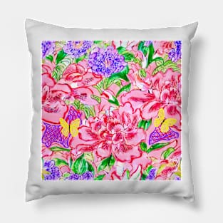 Modern chinoiserie flowers and butterflies Pillow