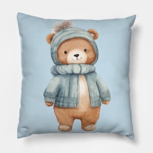 fat bear wearing a winter scarf Pillow