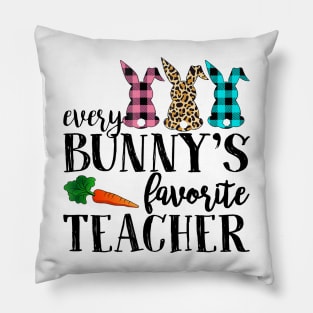 Every Bunny's Favorite Teacher Leopard Buffalo Bunny Happy Easter Day Pillow