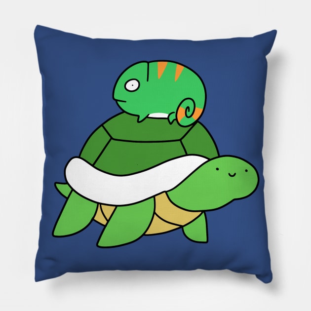 Turtle and Little Chameleon Pillow by saradaboru