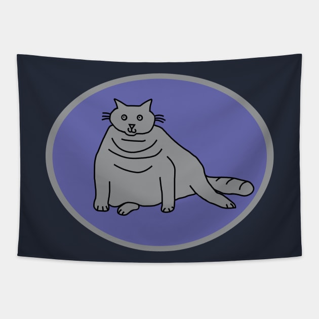 Ultimate Gray Chonk Cat on Very Peri Periwinkle Oval Tapestry by ellenhenryart
