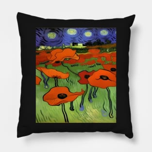 NIGHTIME POPPY FIELD VAN GOGH STYLE Pillow