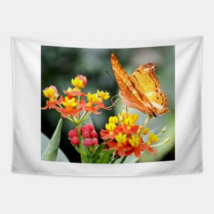 Orange Butterfly on Tropical Lantana Flowers Tapestry