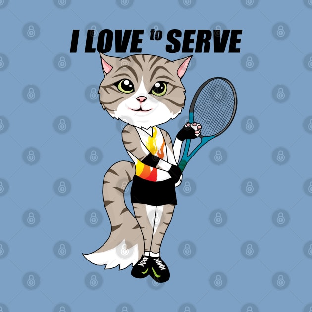 Tennis Cat I love to serve by KewaleeTee