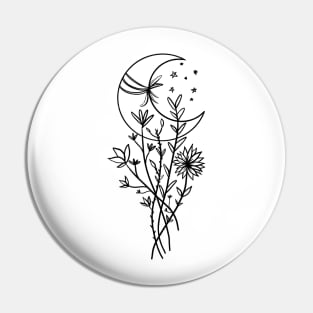 Flowers and Moon Pin