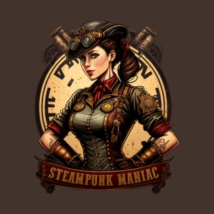 Steampunk Maniac Woman Engineer Mechanic T-Shirt