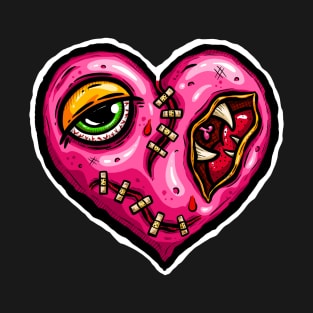 Zombie Heart Stitched Plaster Pink Valentines Day T-Shirt