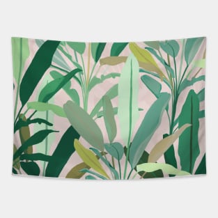 Tropical Green Banana Leaves Pink Pattern Tapestry