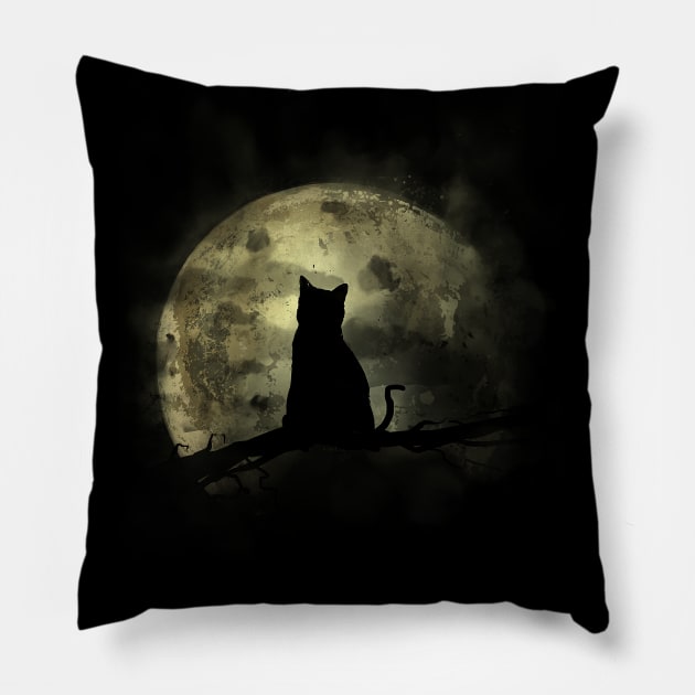 Cat and Moon Pillow by Area31Studios