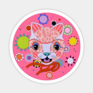 Pink Happy Cute Cat Magnet