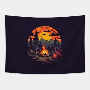 Beautiful Campsite Landscape || Campfire Vector Art Tapestry