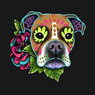 Boxer in White Fawn - Day of the Dead Sugar Skull Dog T-Shirt