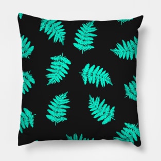 Turquoise Fern on Black Pillow