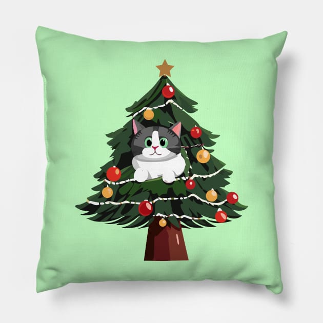 Gray Tabby Cat in a Christmas Tree Pillow by RS