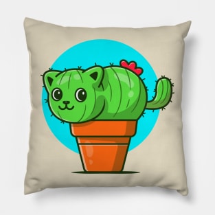 Cute Cat Cactus Cartoon Illustration Pillow