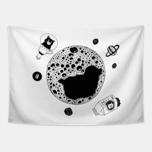 Coffee planet and space cats Tapestry