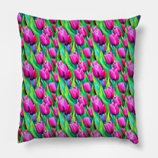Pink Tulip Seamless Pattern Pillow
