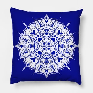 Delft Blue Frenchie Mandala Pillow