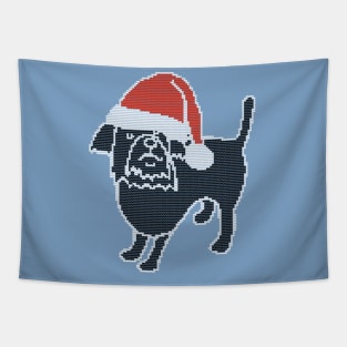 Knitted Dog in Christmas Santa Hat Tapestry